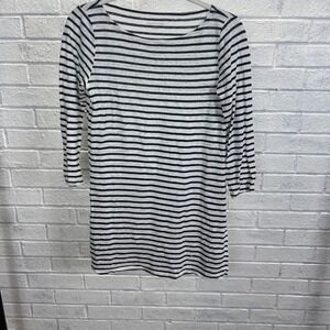 Eileen Fisher Organic Linen Stripe Boat Neck Tunic Top Womens XXS Nautical